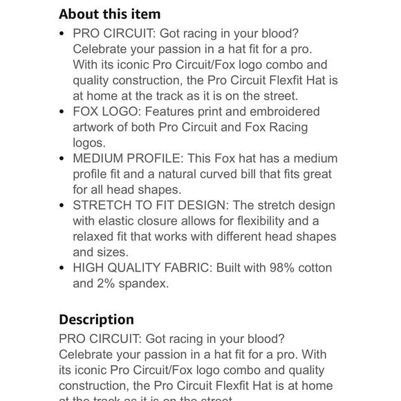 FOX Pro Circuit Logo Motocross MX Racing Black Flex Fit Hat New FAST Shipping - Picture 2 of 8